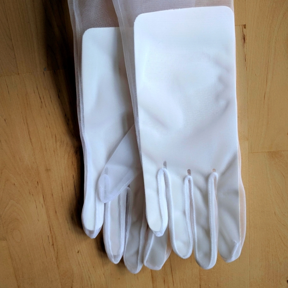 Sheer, white - elbow long gloves